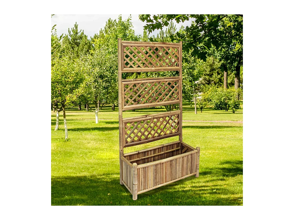 Letto da giardino rialzato con traliccio in bambù da 70 cm