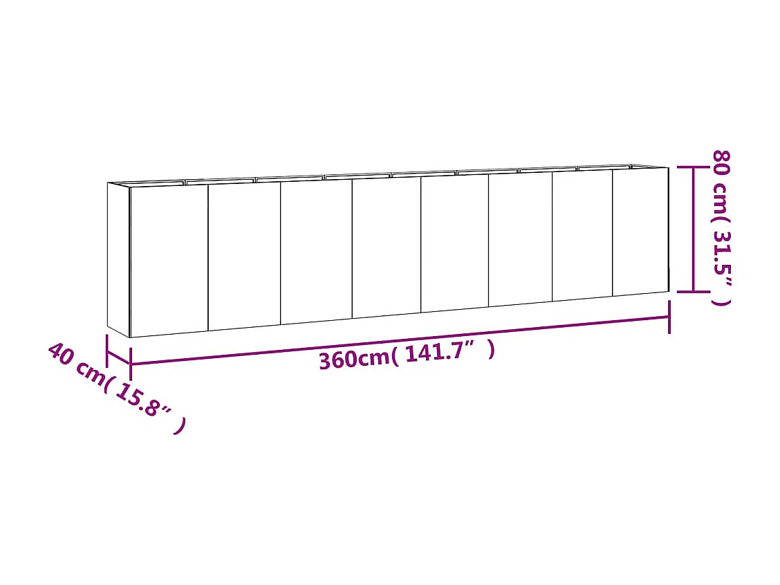 Verhoogd tuinbed 360x40x80 cm cortenstaal