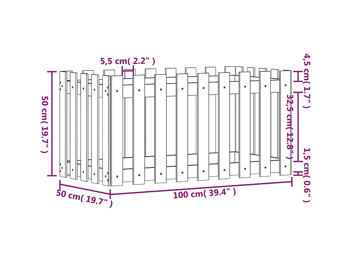 Lit surélevé de jardin design de clôture bois douglas massif