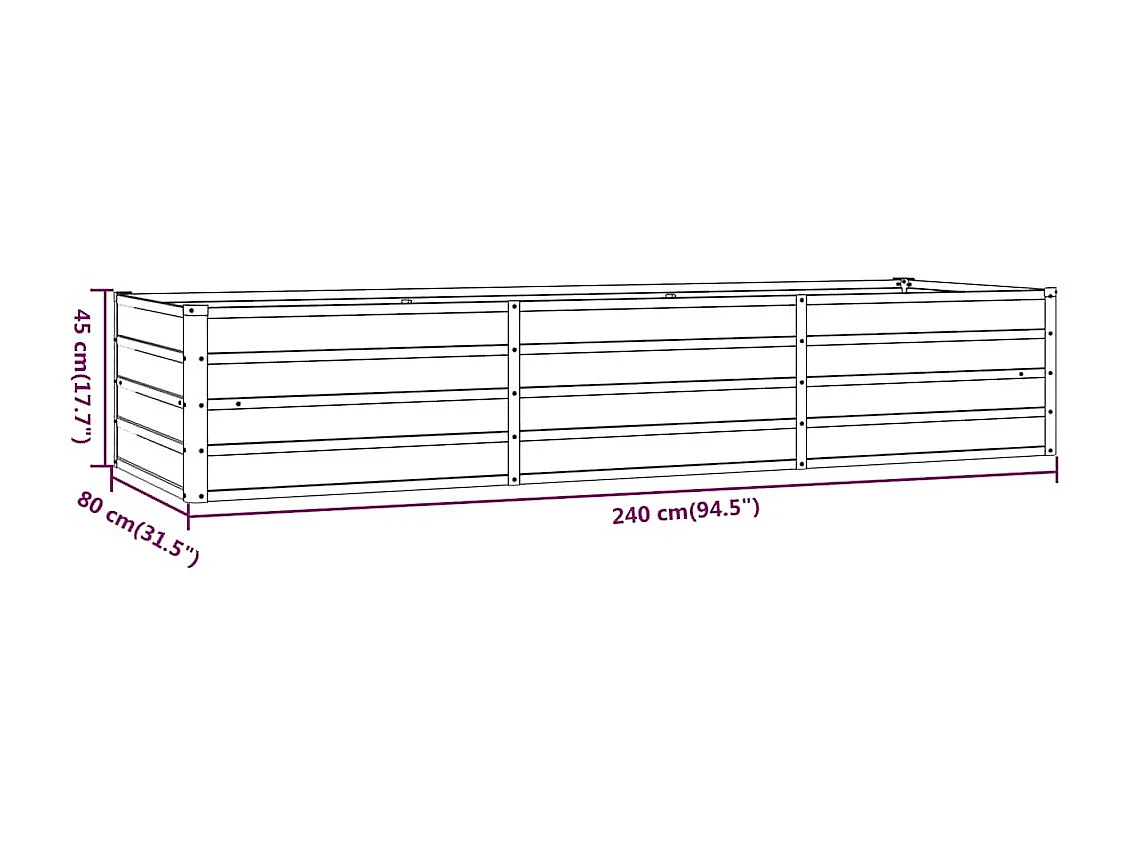Lit surélevé de jardin rouillé 240x80x45 cm acier corten
