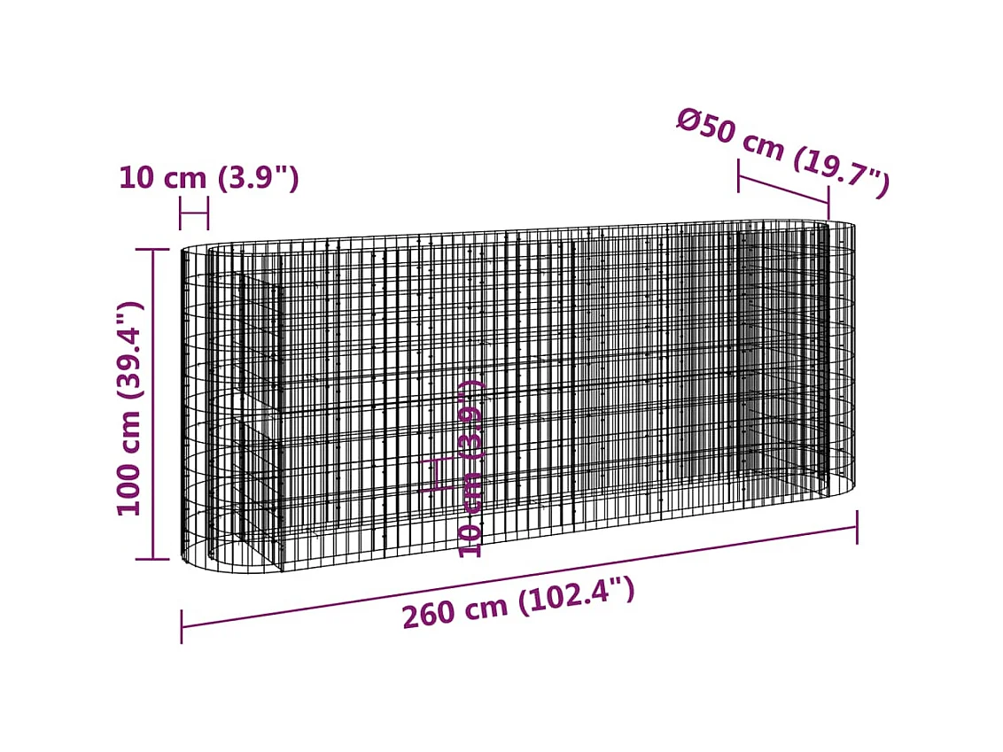 Gabion verhoogde bak Gegalvaniseerd ijzer 260x50x100 cm