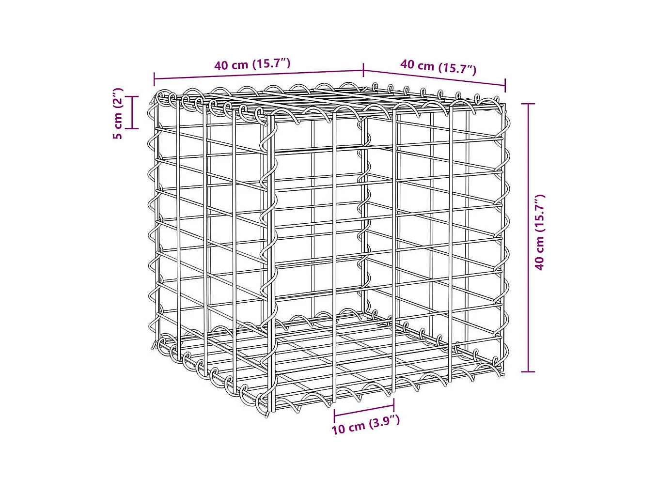 Cama elevada de cubo de gaviones de alambre de acero 40x40x40 cm