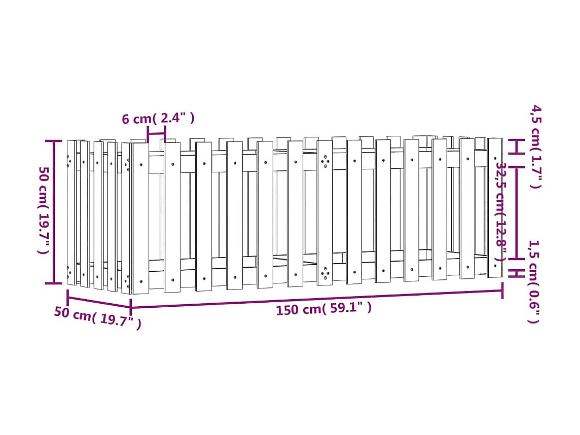 Lit surélevé de jardin design de clôture 150x50x50cm pin massif