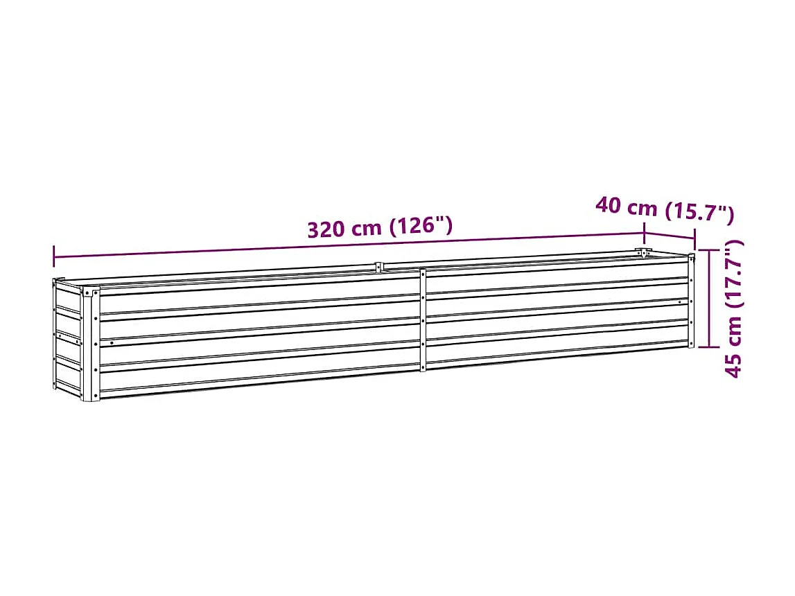 Lit surélevé de jardin Acier galvanisé 320x40x45 cm Marron