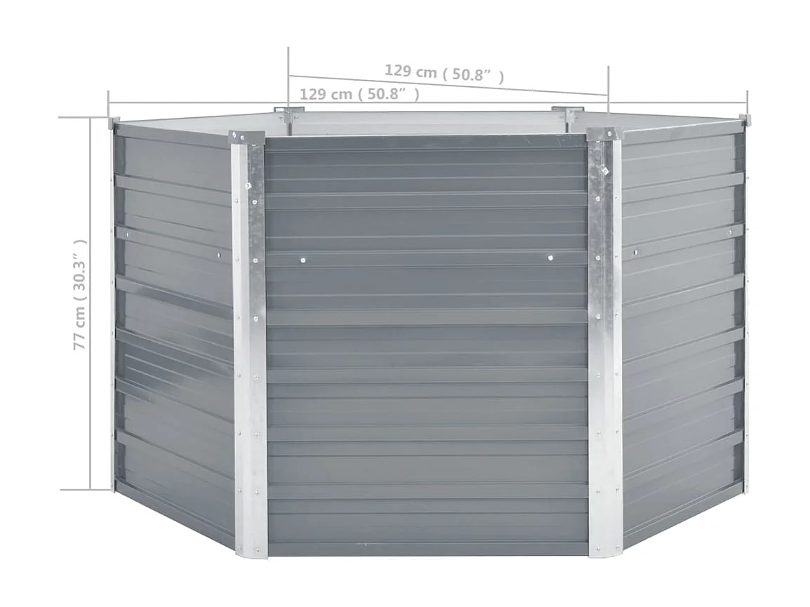 Letto da giardino rialzato in acciaio zincato 129x129x77 cm Grigio
