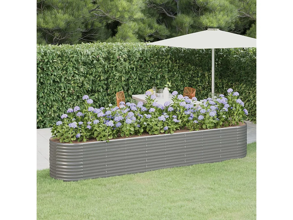 Lit surélevé de jardin Acier enduit de poudre 368x80x68 cm gris