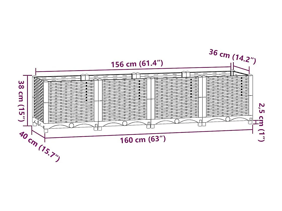 Hochbeet 160x40x38 cm Polypropylen