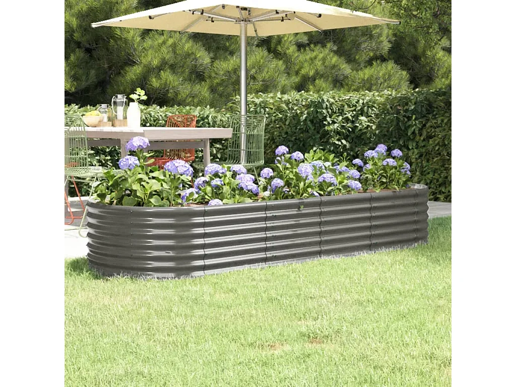 Verhoogd tuinbed gepoedercoat staal 224x80x36 cm grijs