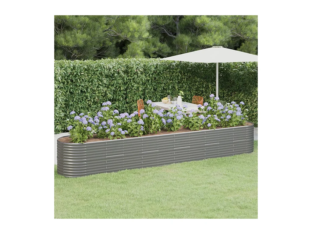 Bancal de jardín elevado de acero con recubrimiento en polvo, 440 x 80 x 68 cm, color gris