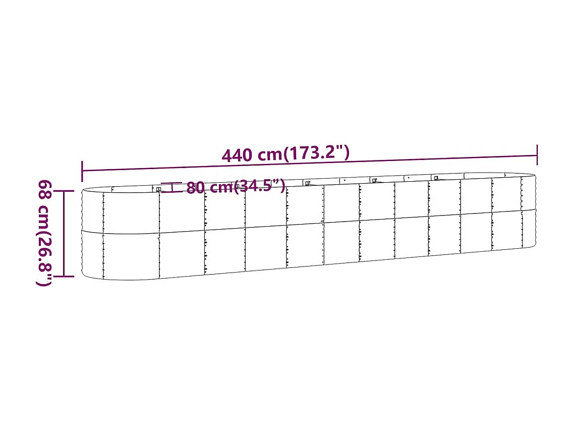 Lit surélevé de jardin Acier enduit de poudre 440x80x68 cm gris