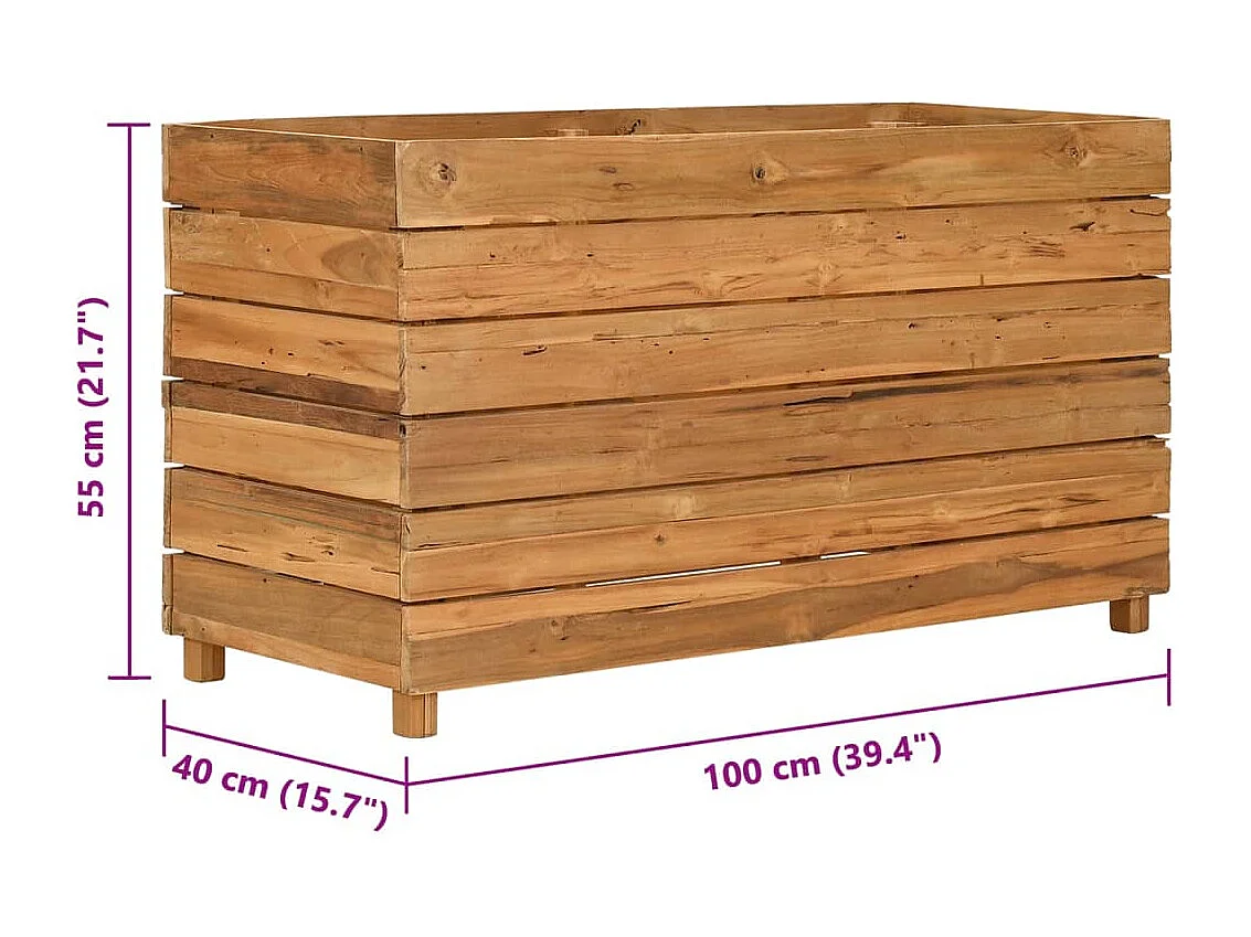 Lit surélevé 100x40x55 cm bois de teck recyclé et acier