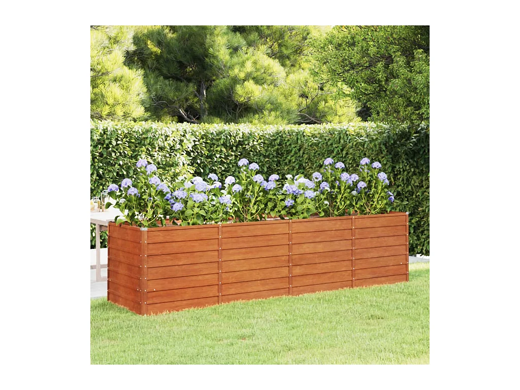 Lit surélevé de jardin rouillé 320x80x77 cm acier corten