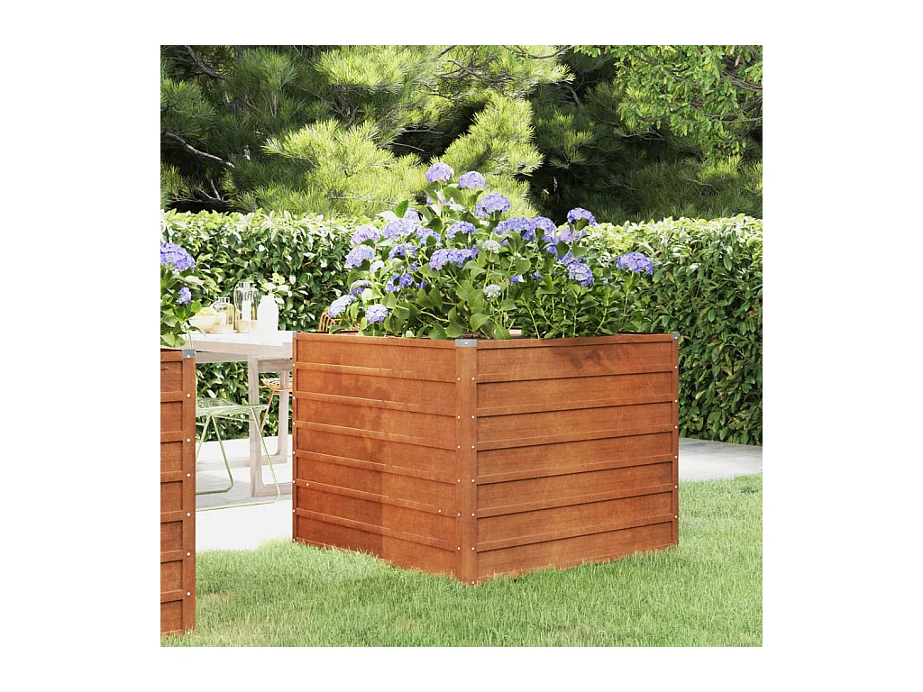 Lit surélevé de jardin rouillé 100x100x77 cm acier corten