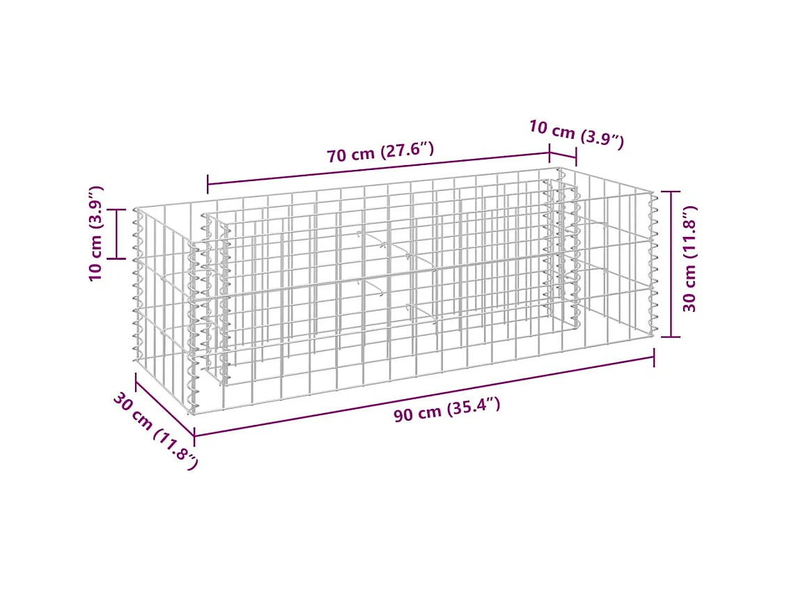Gabion verhoogde bak Gegalvaniseerd staal 90x30x30 cm