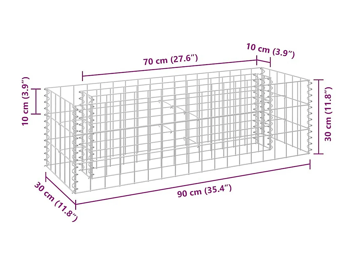 Lit surélevé à gabion Acier galvanisé 90x30x30 cm