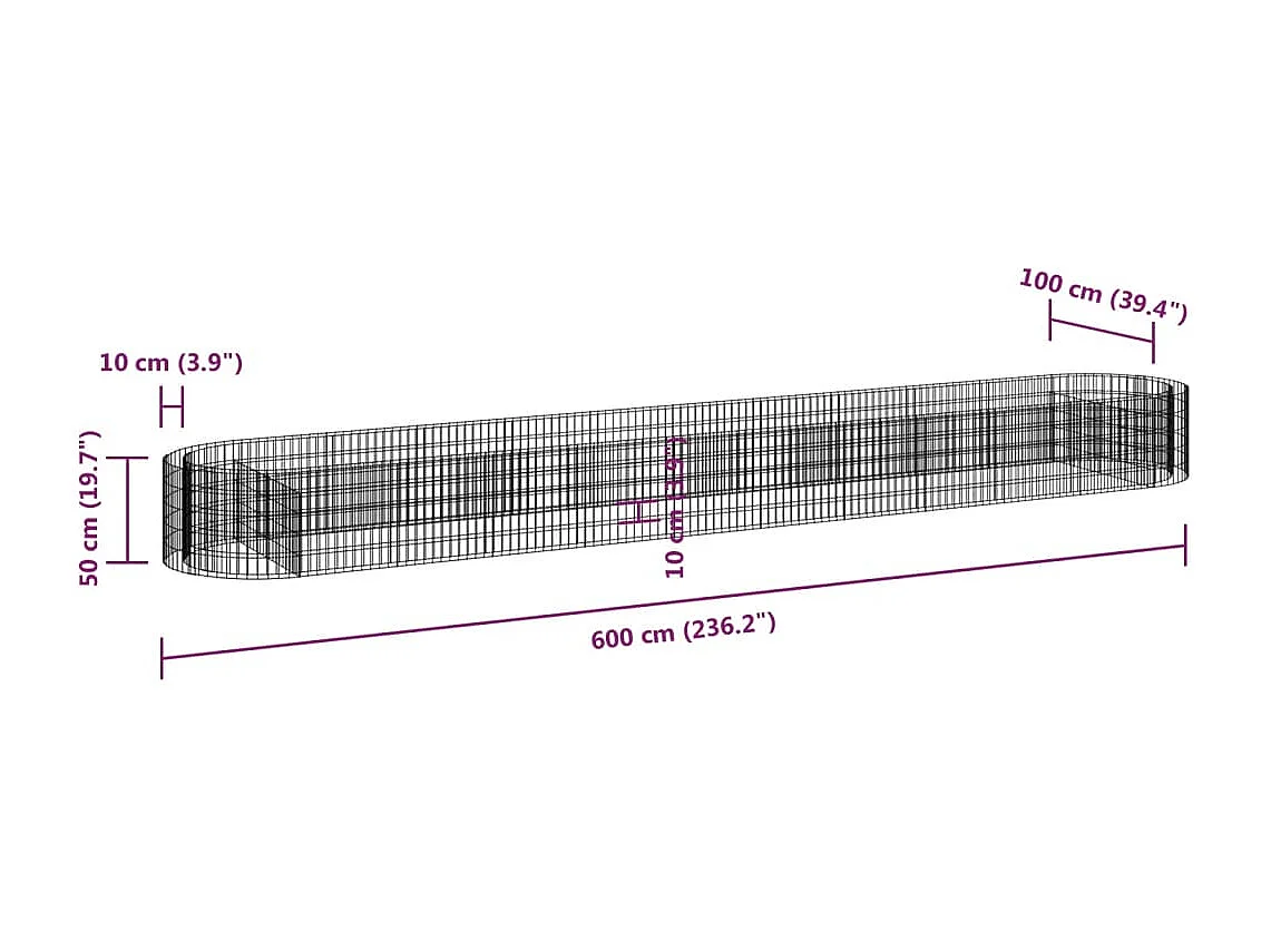 Gabion verhoogde bak Gegalvaniseerd ijzer 600x100x50 cm