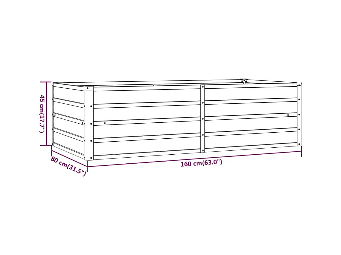 Lit surélevé de jardin rouillé 160x80x45 cm acier corten