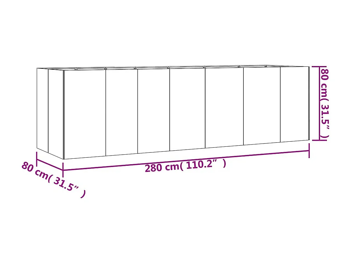 Verhoogd tuinbed 280x80x80 cm cortenstaal