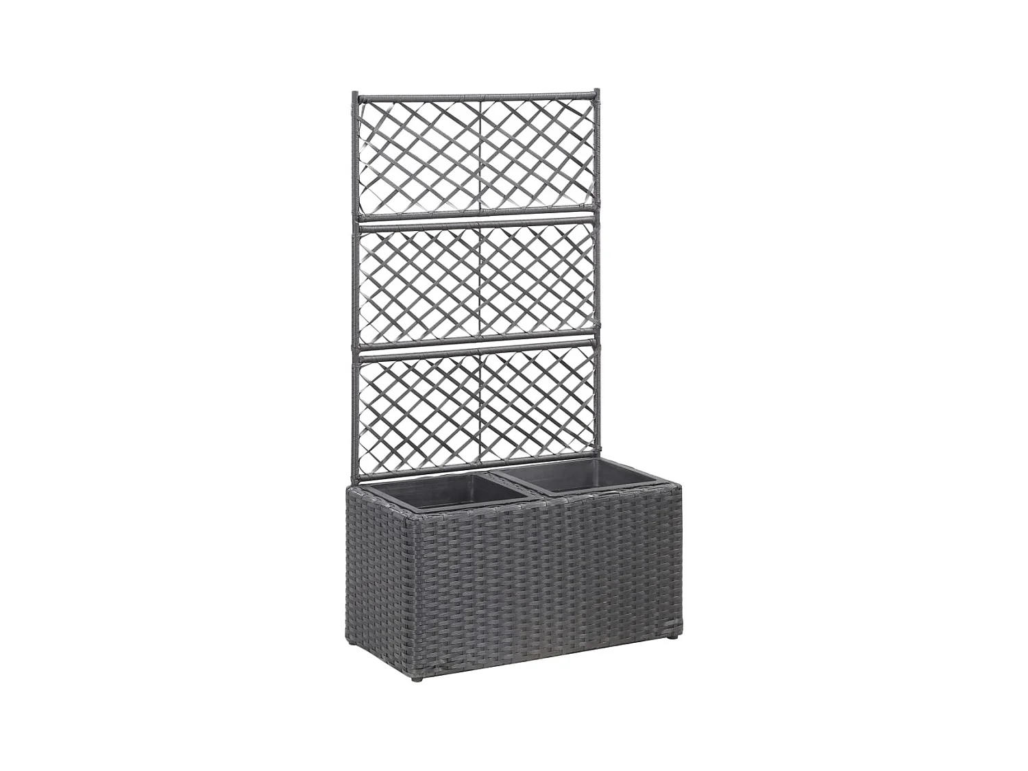 Lit surélevé treillis 2 pots 58x30x107 cm Résine tressée Marron