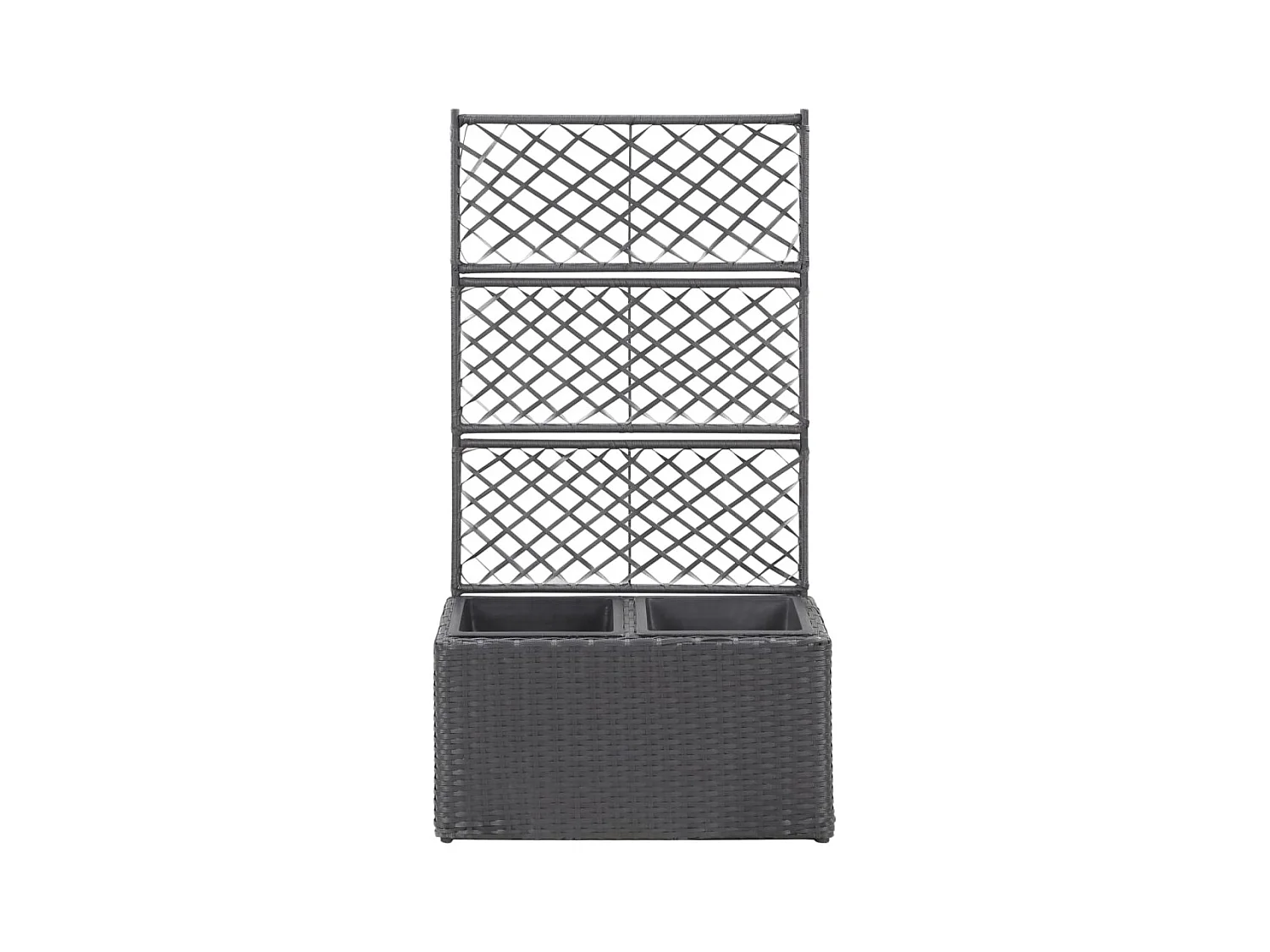 Lit surélevé treillis 2 pots 58x30x107 cm Résine tressée Marron