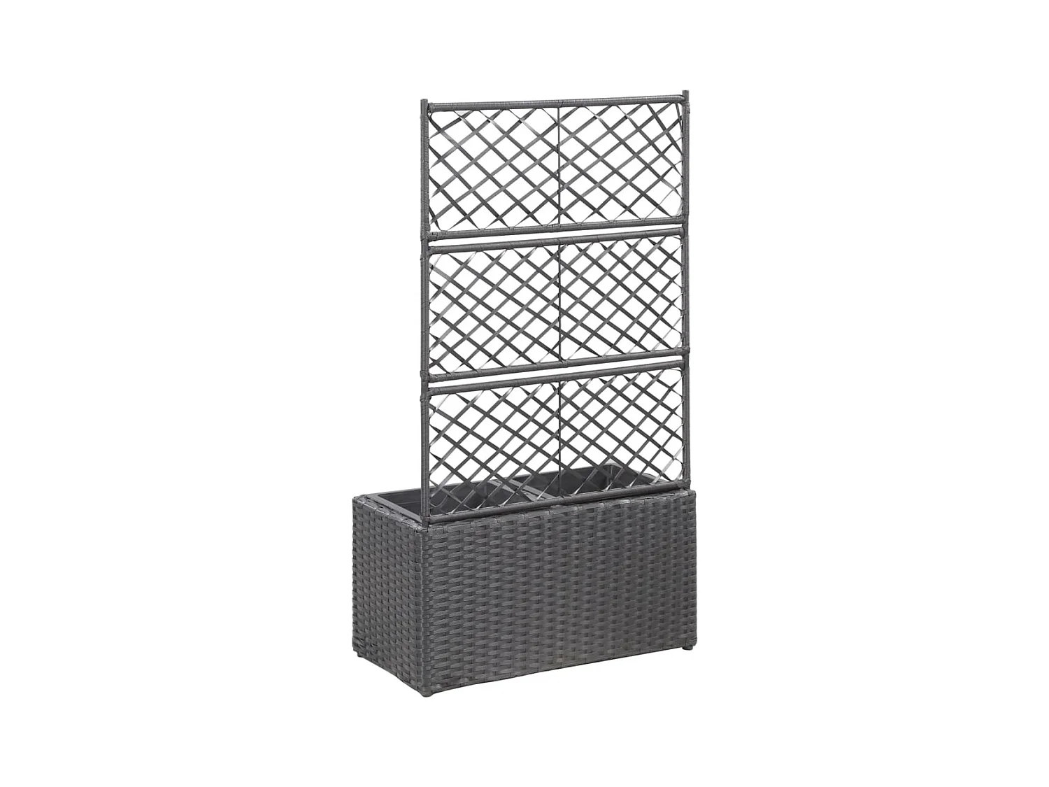 Lit surélevé treillis 2 pots 58x30x107 cm Résine tressée Marron