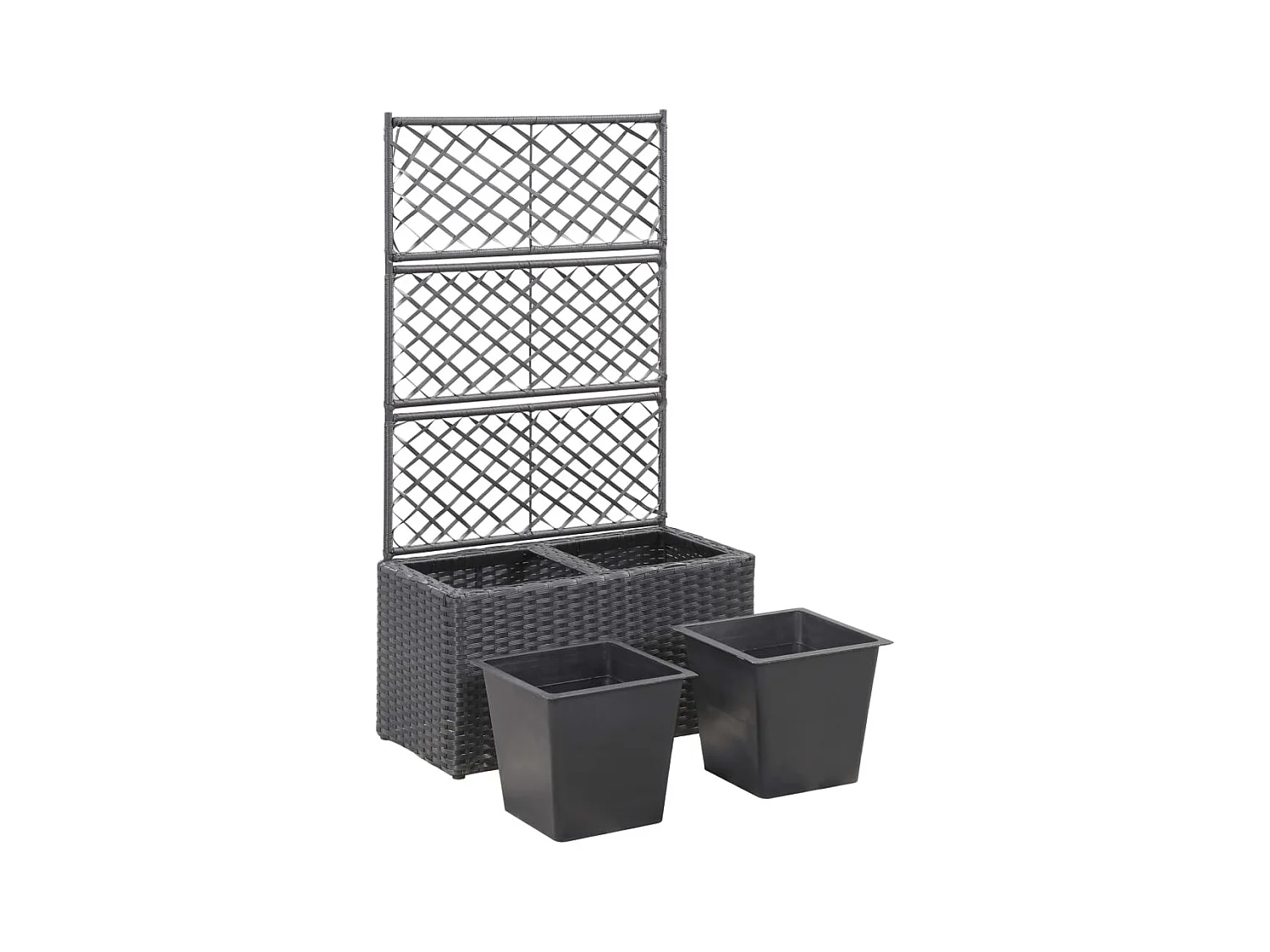 Lit surélevé treillis 2 pots 58x30x107 cm Résine tressée Marron