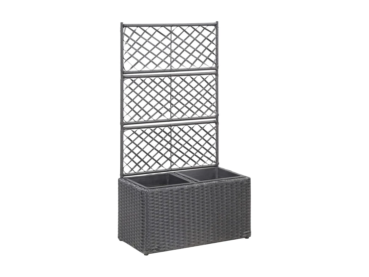 Traliccio per aiuola rialzata 2 vasi 58x30x107 cm Resina intrecciata marrone