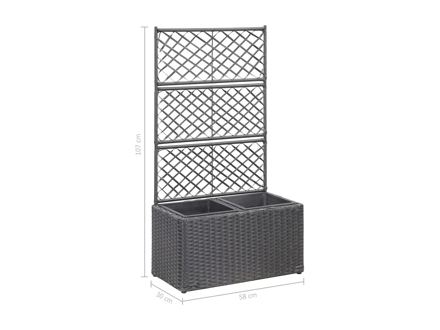 Traliccio per aiuola rialzata 2 vasi 58x30x107 cm Resina intrecciata marrone