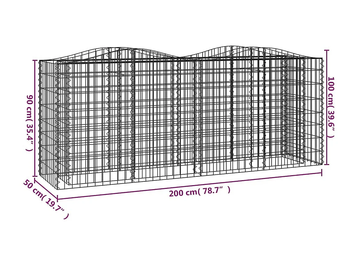 Lit surélevé à gabions arqué 200x50x100 cm Fer galvanisé