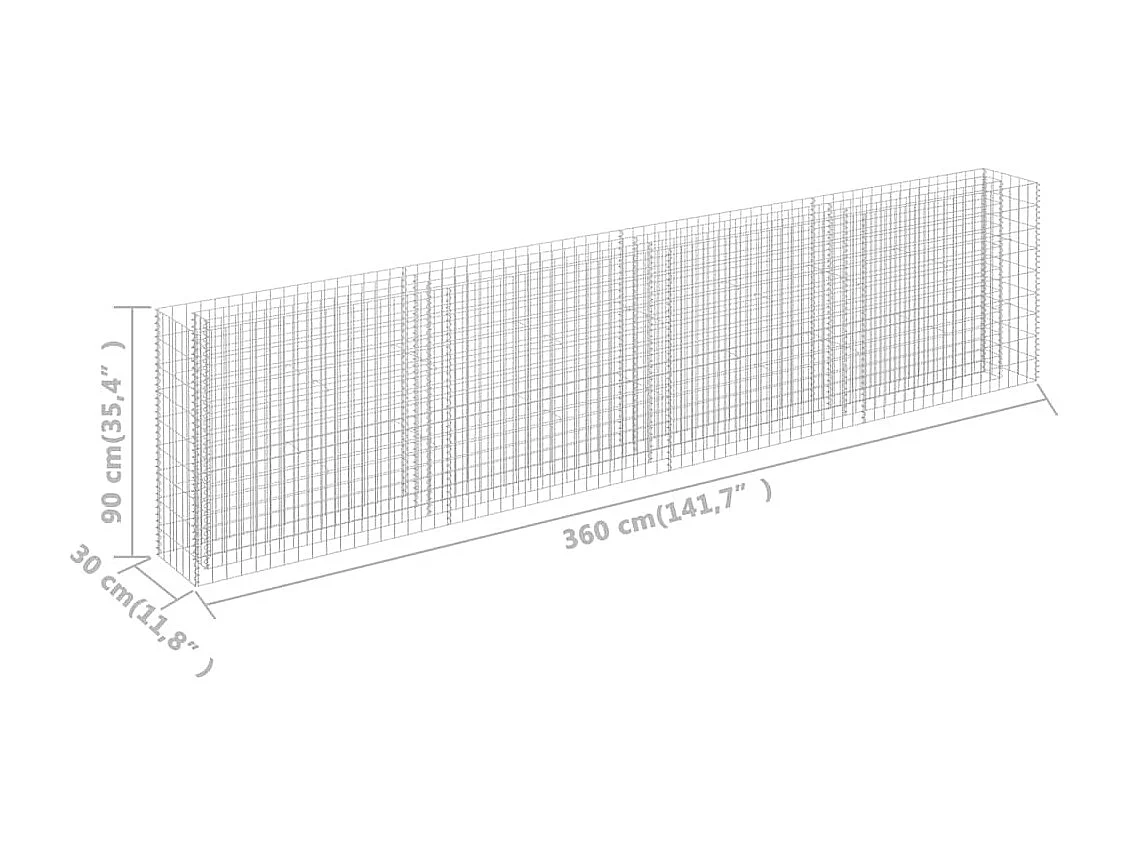 Lit surélevé à gabion Acier galvanisé 360x30x90 cm