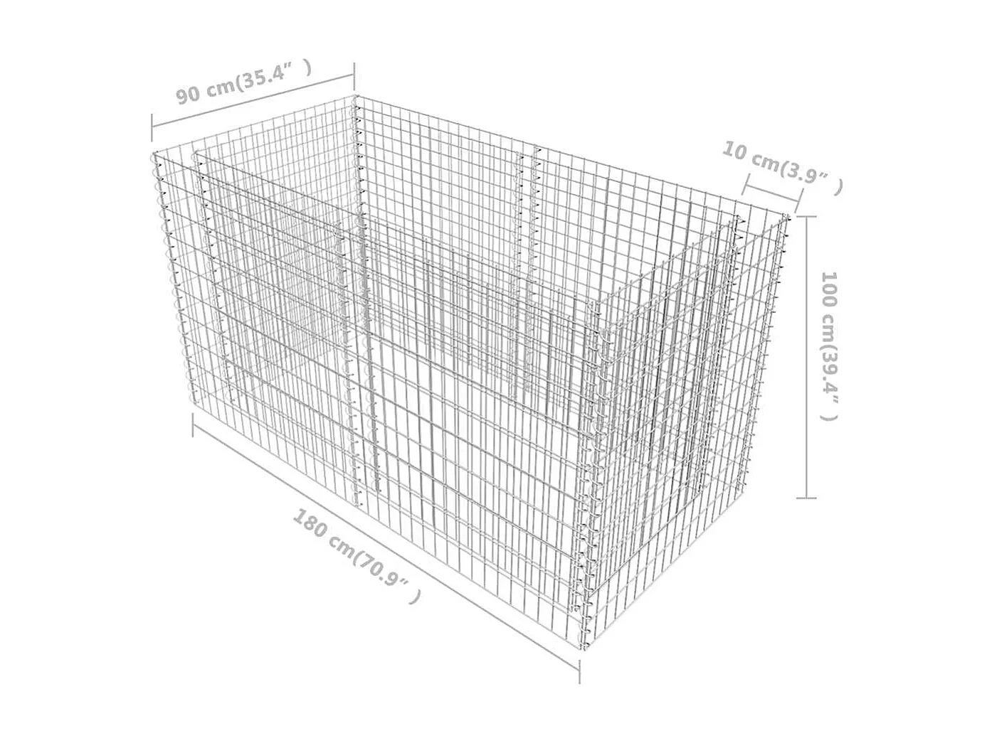 Lit surélevé à gabion Acier 180 x 90 x 100 cm Argenté