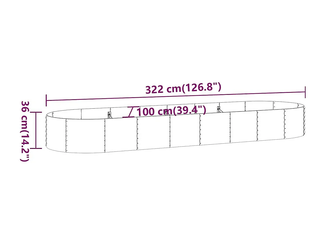Verhoogd tuinbed gepoedercoat staal 322x100x36cm groen
