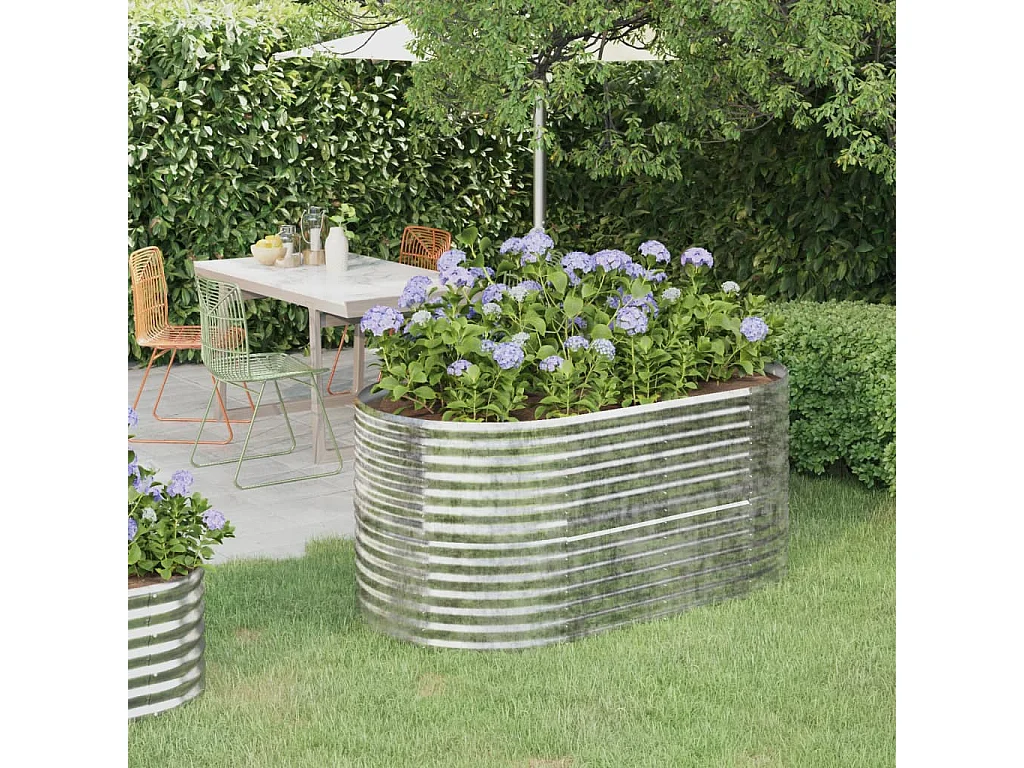 Cama de jardín elevada de acero con recubrimiento en polvo plateado