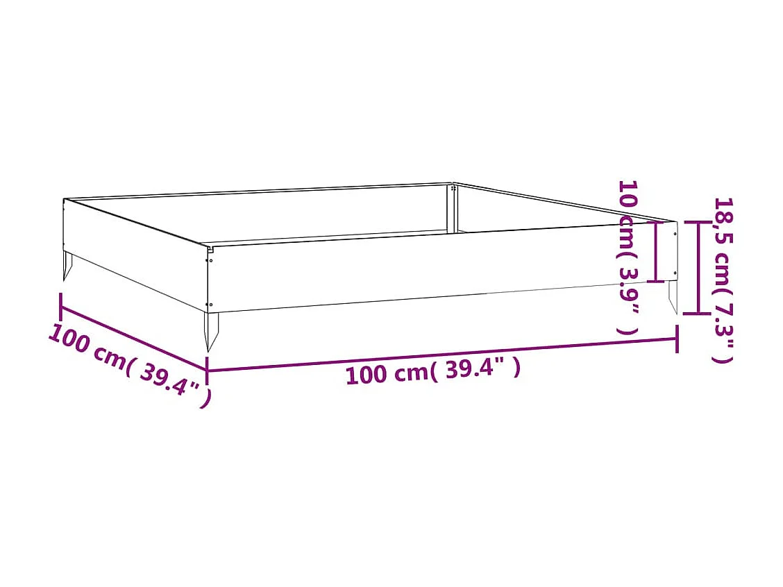 Lit surélevé de jardin 100x100x18,5 cm acier corten
