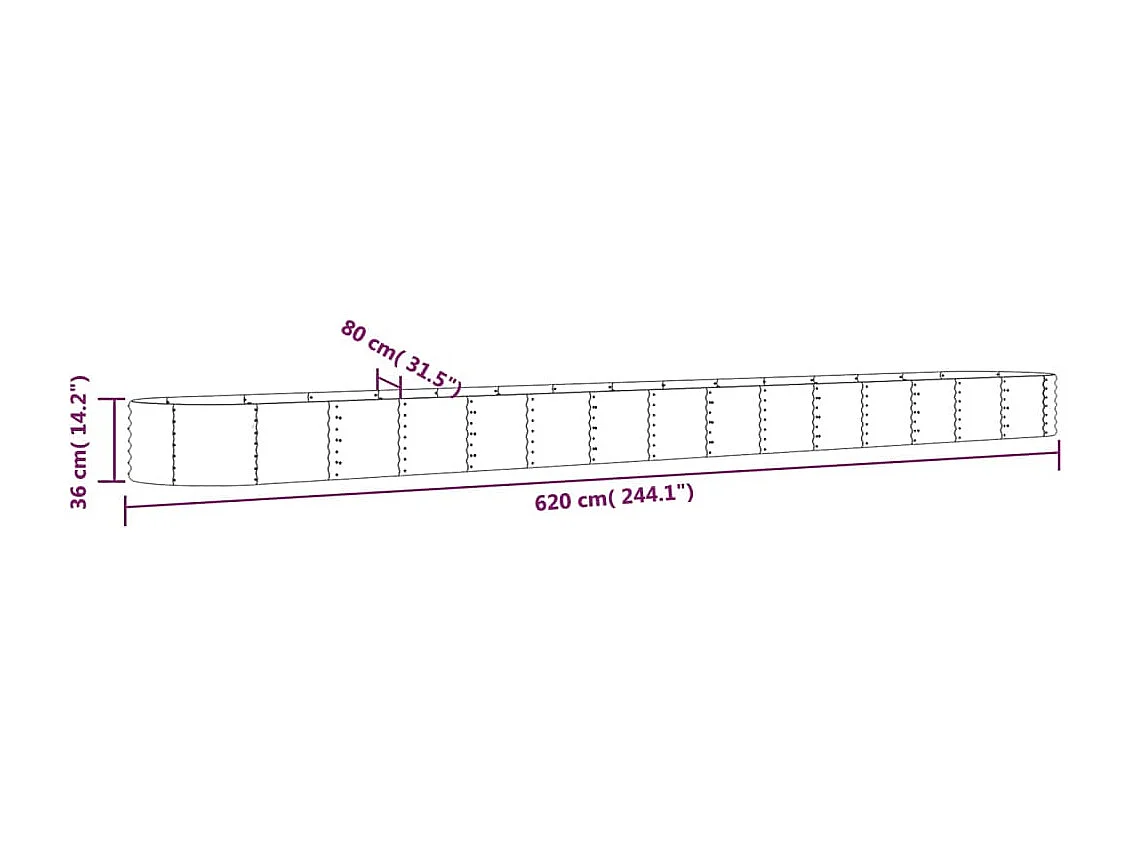 Letto da giardino rialzato in acciaio verniciato a polvere 620x80x36 cm verde