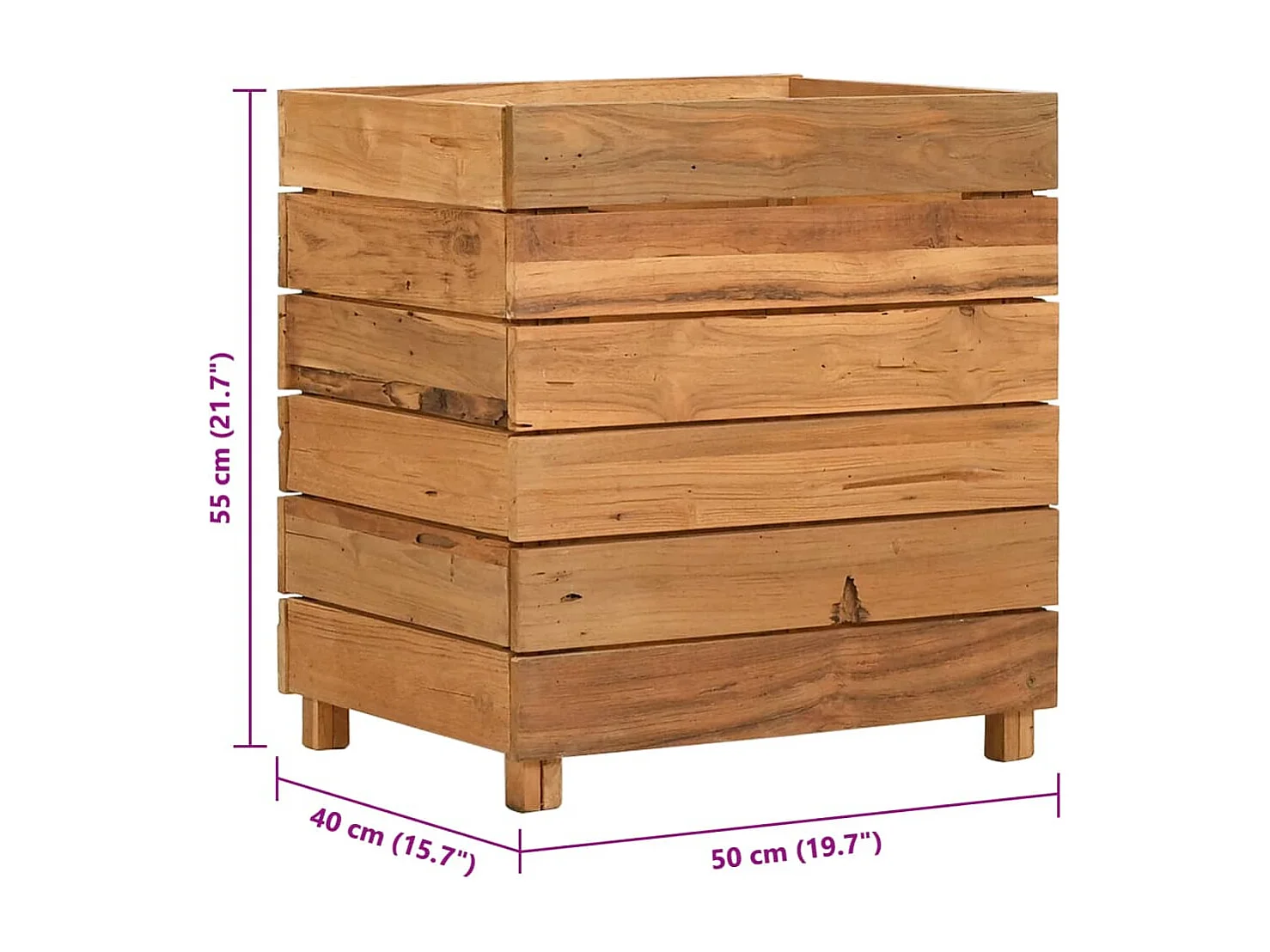 Lit surélevé 50x40x55 cm bois de teck recyclé et acier