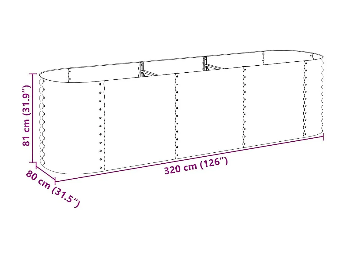 Lit surélevé de jardin 320x80x81 cm Acier galvanisé Argenté