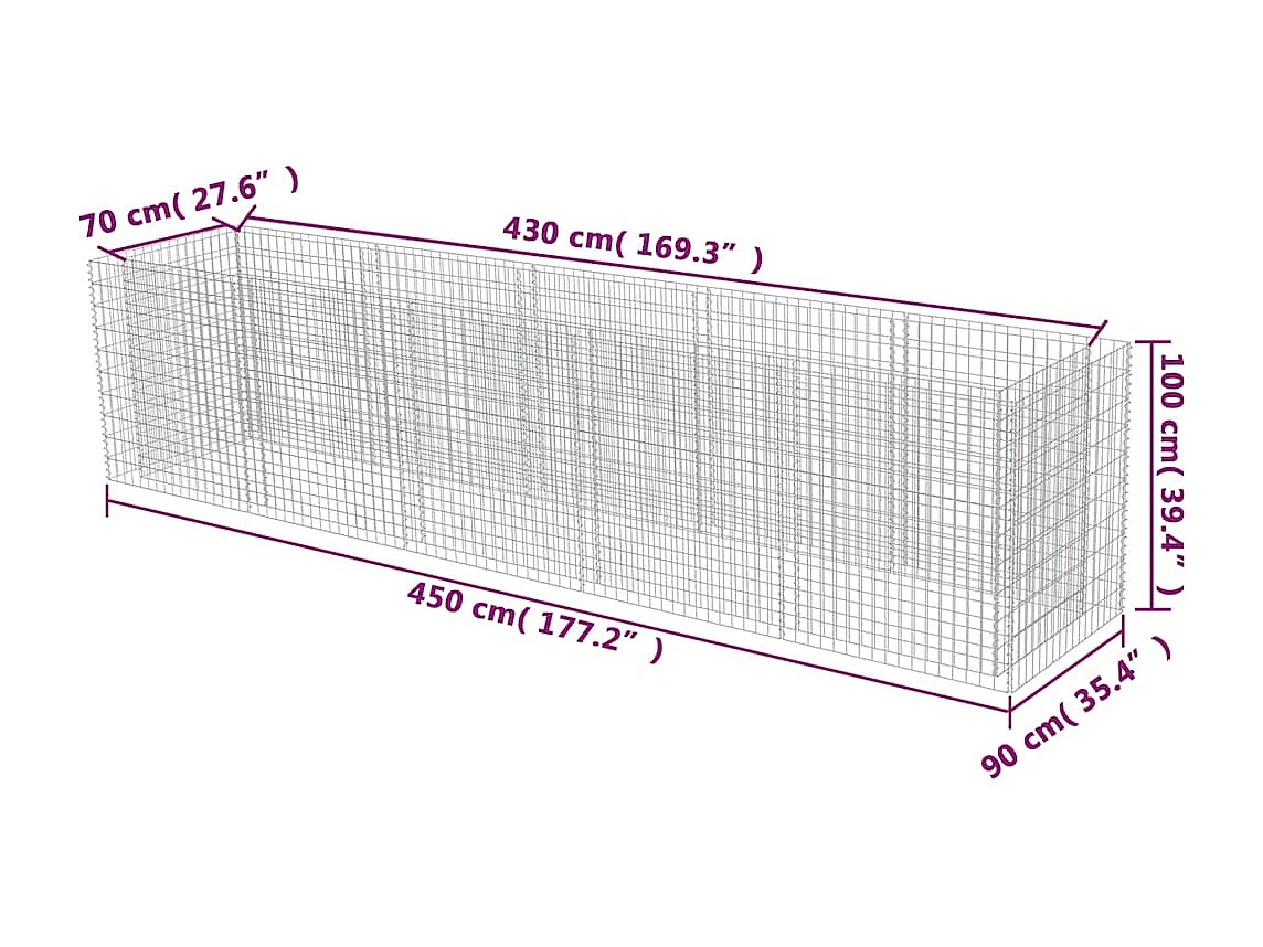 Lit surélevé à gabion Acier galvanisé 450x90x100 cm