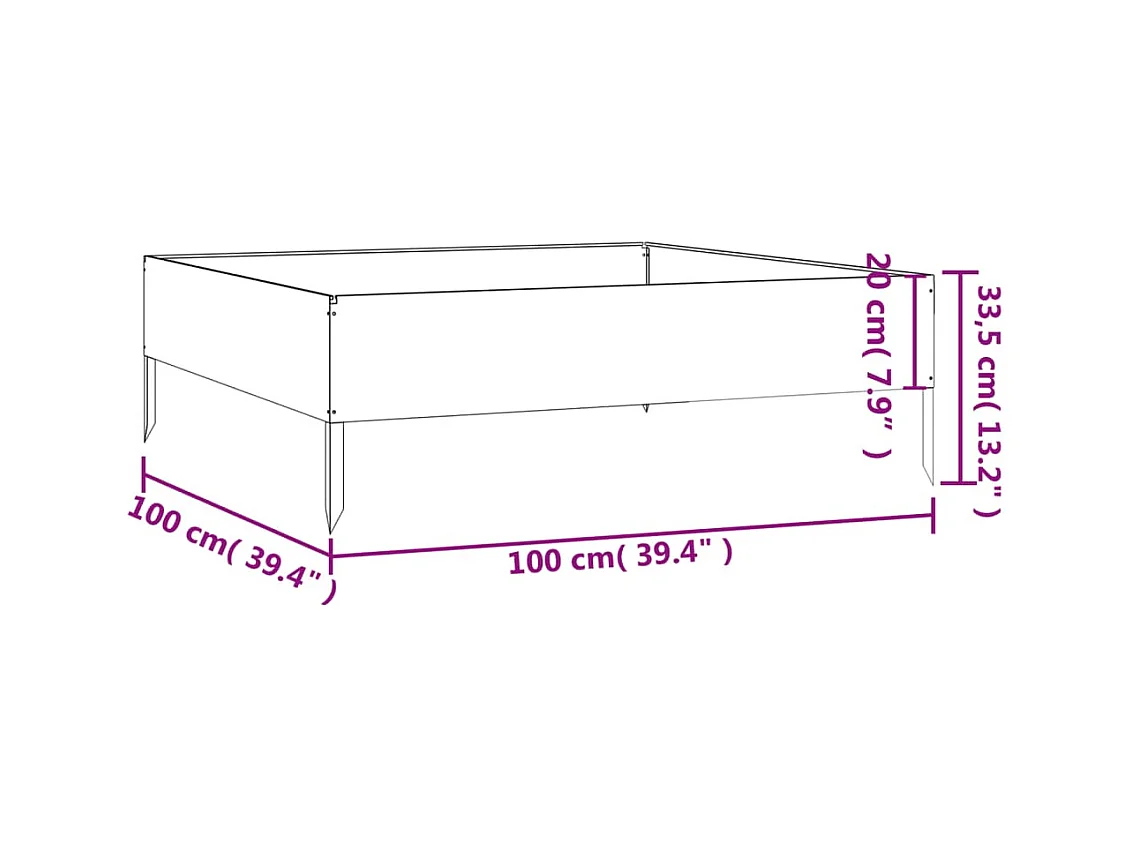 Lit surélevé de jardin 100x100x33,5 cm acier corten