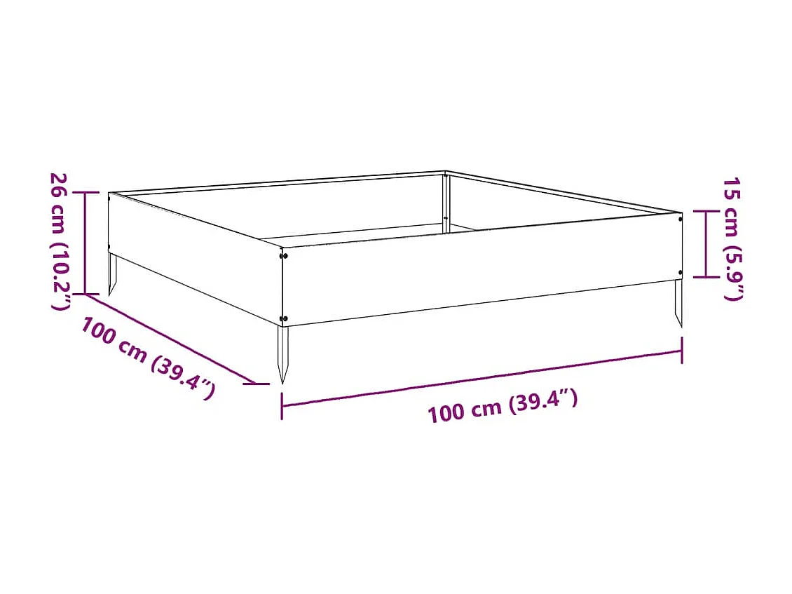 Letto rialzato antracite 100x100x26 cm in acciaio
