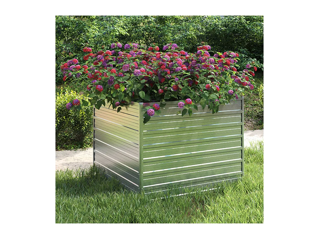 Verhoogd tuinbed 100x100x77 cm Gegalvaniseerd staal Zilver
