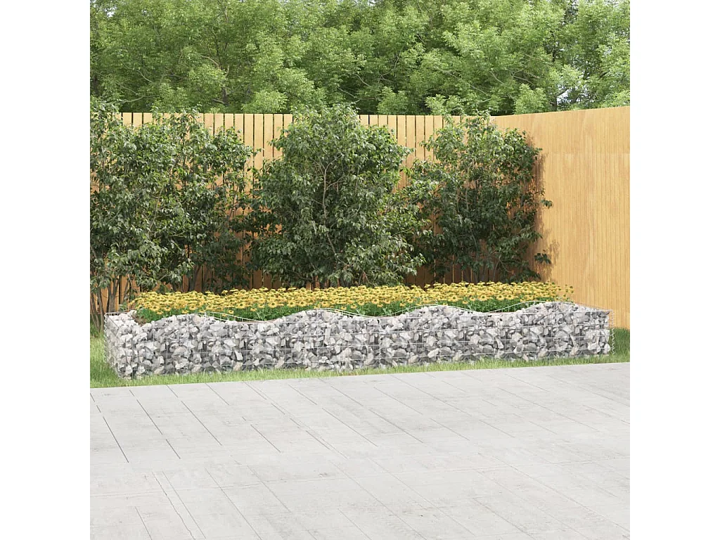 Jardinera elevada de gaviones arqueada de 400 x 100 x 50 cm de hierro galvanizado