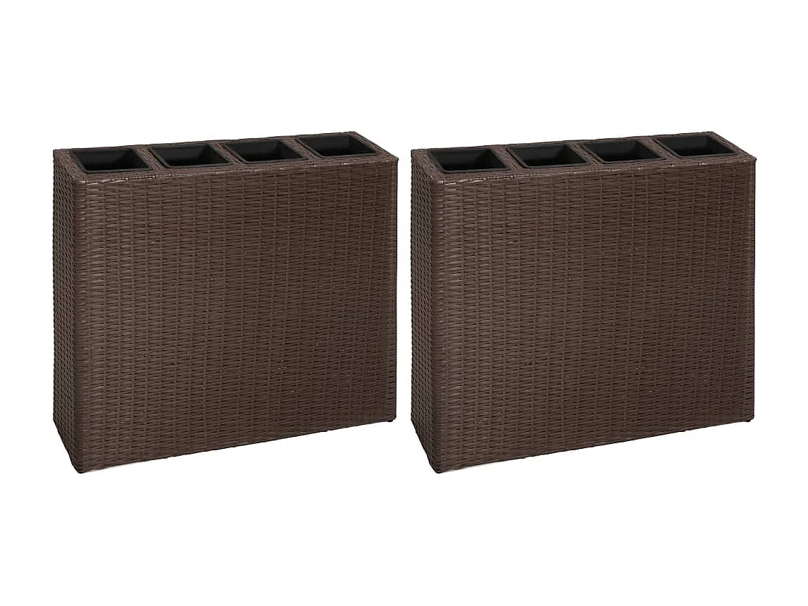 Aiule rialzate e 4 vasi 2 pezzi in polyrattan marrone