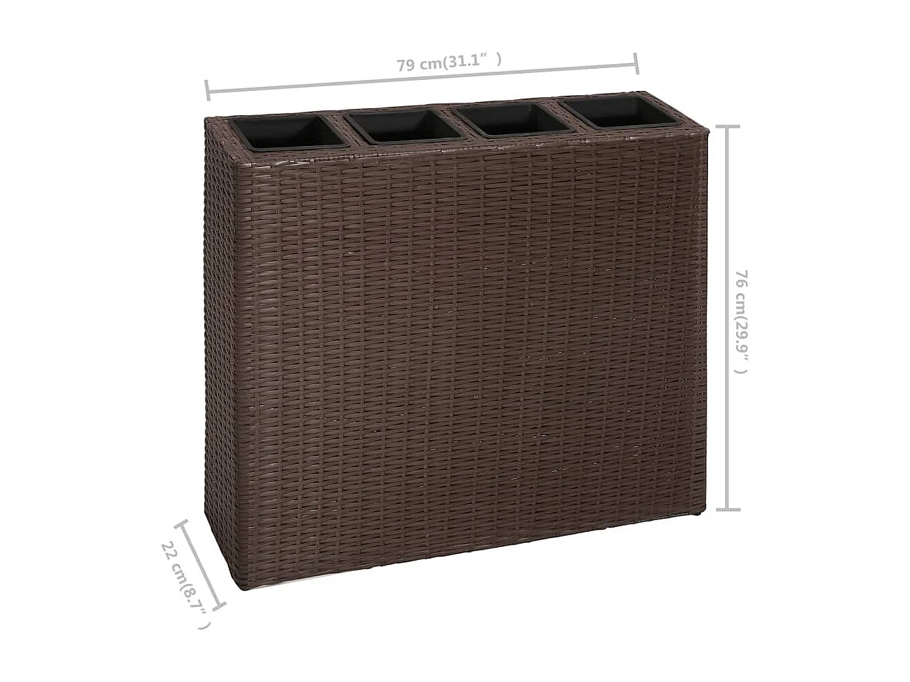 Aiule rialzate e 4 vasi 2 pezzi in polyrattan marrone