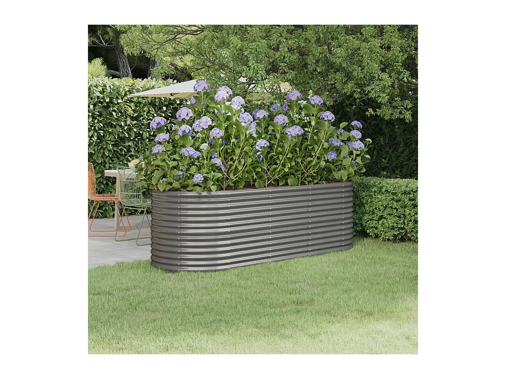 Bancal de jardín elevado de acero con recubrimiento en polvo, 224 x 80 x 68 cm, color gris