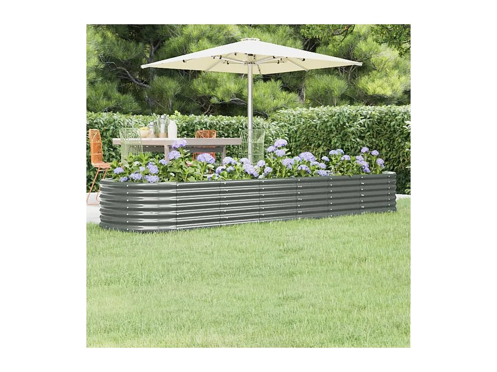 Lit surélevé de jardin Acier enduit de poudre 296x80x36 cm gris