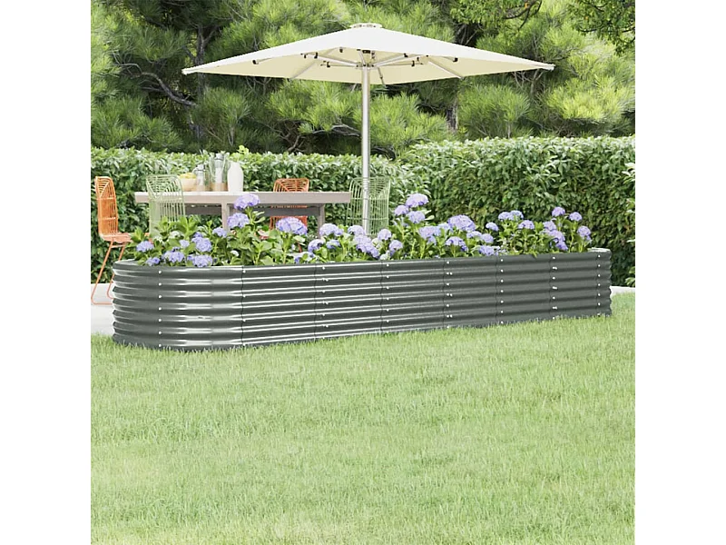 Lit surélevé de jardin Acier enduit de poudre 296x80x36 cm gris