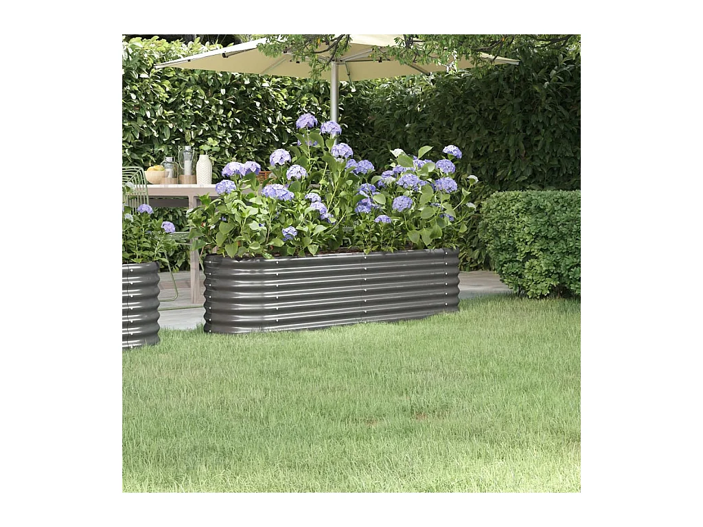 Bancal de jardín elevado de acero con recubrimiento en polvo, 152 x 40 x 36 cm, color gris