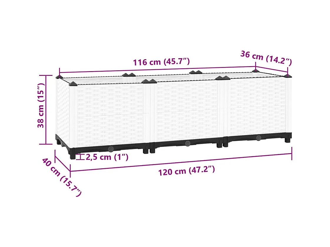 Lit surélevé 120x40x38 cm Polypropylène