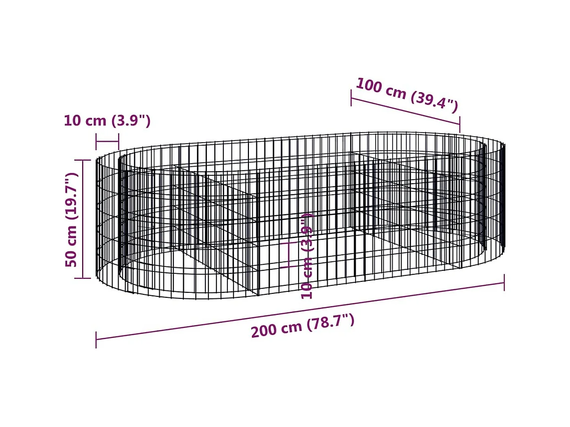 Lit surélevé à gabion Fer galvanisé 200x100x50 cm
